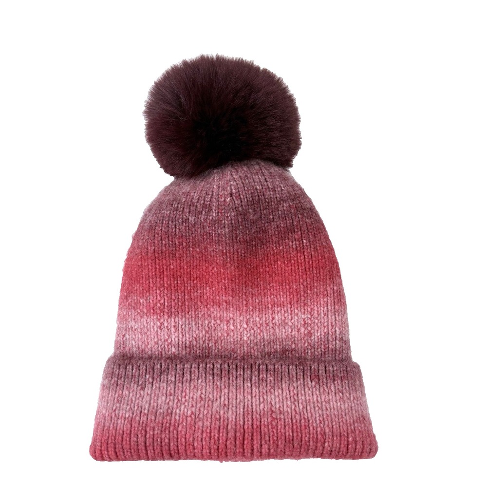 Norla Apres Ski Alpaca Wool Blend Beanie Cap Pom Hat Toque Winter Knit Ombre Red